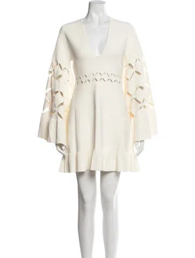 Pre-owned Alexis V-neck Mini Dress In Neutrals