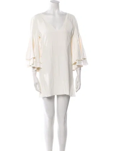 Pre-owned Alexis V-neck Mini Dress In White