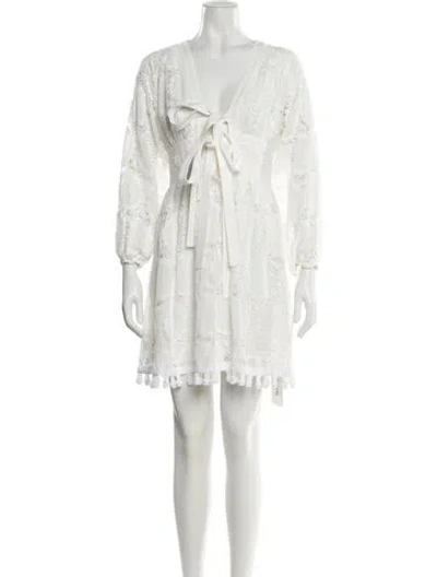 Pre-owned Alexis V-neck Mini Dress In White