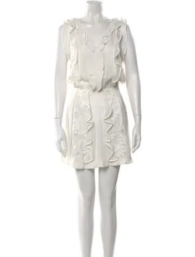Pre-owned Alexis V-neck Mini Dress In White