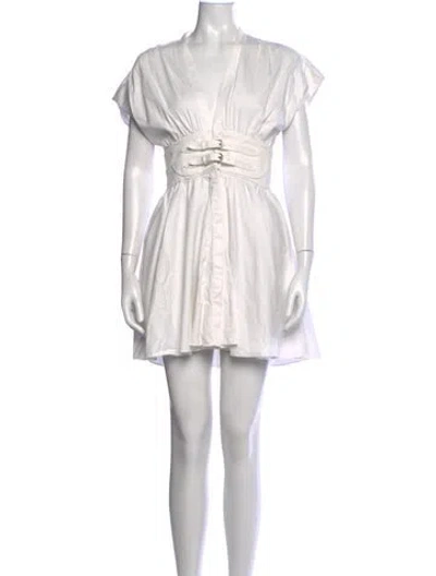 Pre-owned Alexis V-neck Mini Dress In White