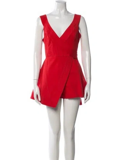 Pre-owned Alexis V-neck Romper In Red
