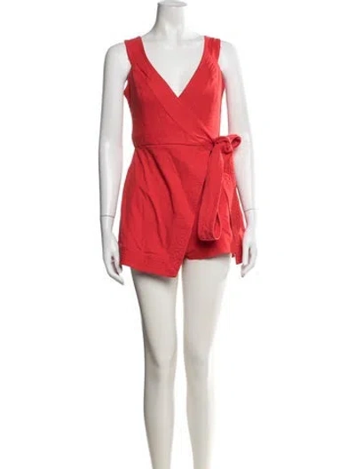 Pre-owned Alexis V-neck Romper In Red