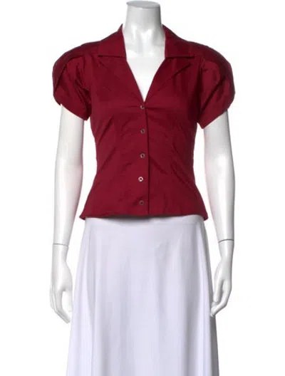 Pre-owned Alexis V-neck Short Sleeve Blouse In Red