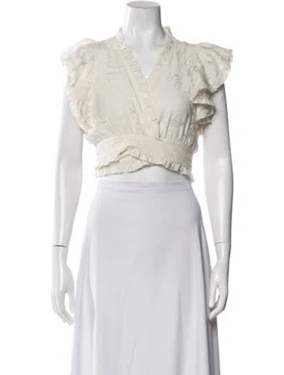 Pre-owned Alexis V-neck Short Sleeve Crop Top In White