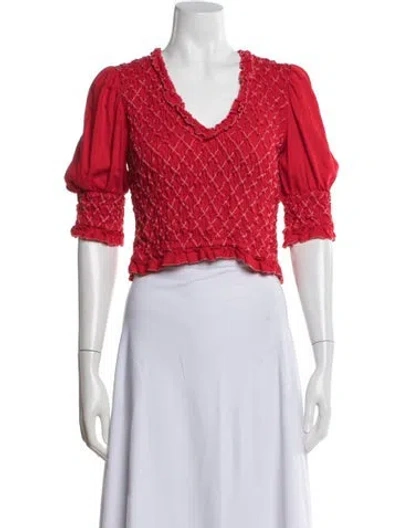 Pre-owned Alexis V-neck Short Sleeve Top In Red