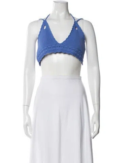 Pre-owned Alexis V-neck Sleeveless Crop Top W/ Tags In Blue