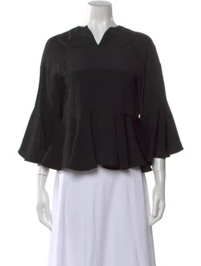 Pre-owned Alexis V-neck Three-quarter Sleeve Blouse In Black