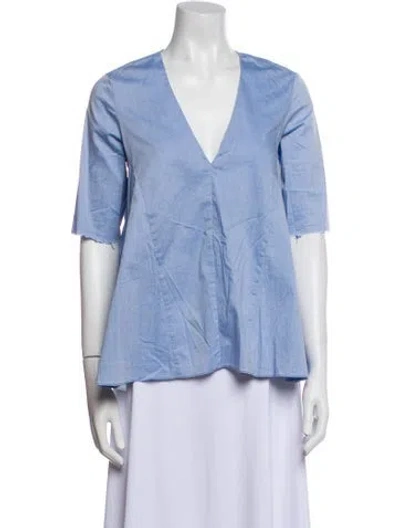 Pre-owned Alexis V-neck Three-quarter Sleeve Blouse In Blue