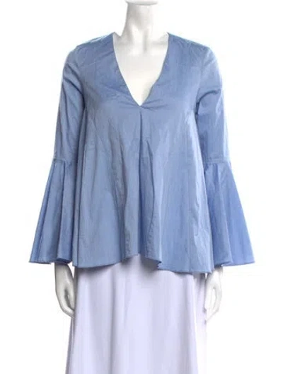 Pre-owned Alexis V-neck Three-quarter Sleeve Blouse In Blue