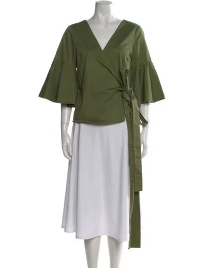 Pre-owned Alexis V-neck Three-quarter Sleeve Blouse In Green