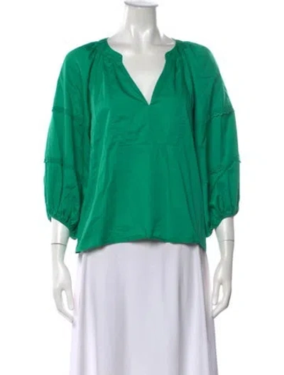 Pre-owned Alexis V-neck Three-quarter Sleeve Blouse In Green