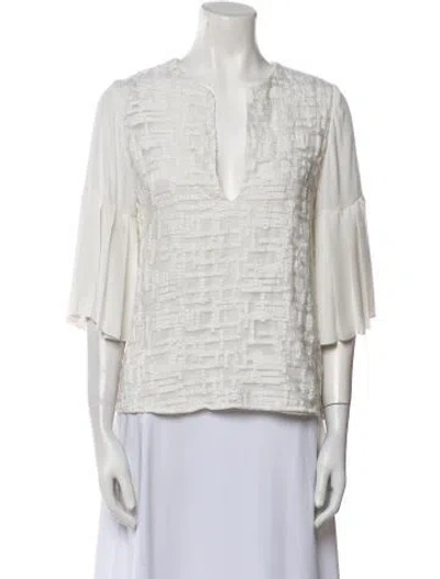 Pre-owned Alexis V-neck Three-quarter Sleeve Blouse In Neutral