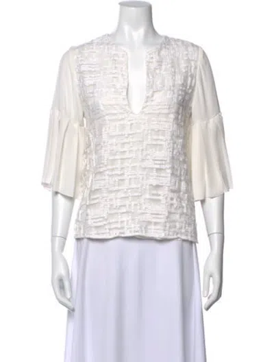 Pre-owned Alexis V-neck Three-quarter Sleeve Blouse In Neutrals