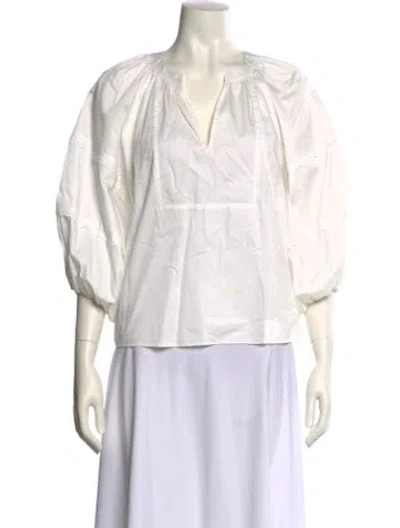 Pre-owned Alexis V-neck Three-quarter Sleeve Blouse In White