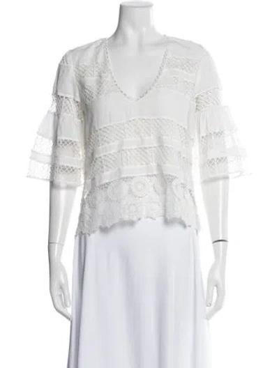 Pre-owned Alexis V-neck Three-quarter Sleeve Blouse In White
