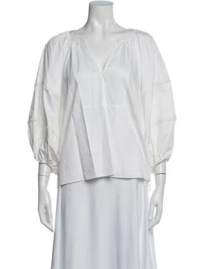 Pre-owned Alexis V-neck Three-quarter Sleeve Blouse In White