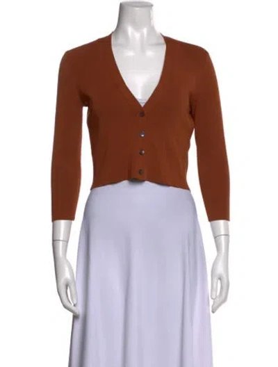 Pre-owned Alexis V-neck Three-quarter Sleeve Button-up Top In Brown