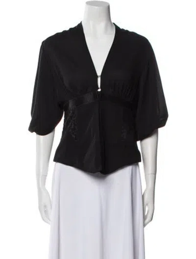 Pre-owned Alexis V-neck Three-quarter Sleeve Crop Top In Black