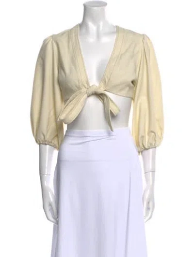 Pre-owned Alexis V-neck Three-quarter Sleeve Crop Top In Neutral