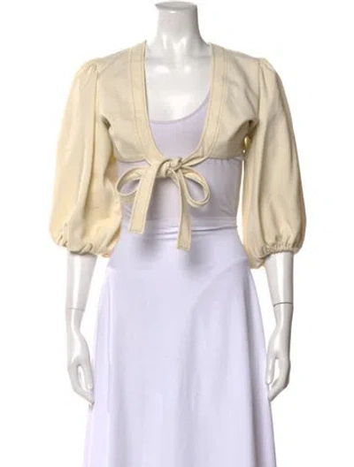 Pre-owned Alexis V-neck Three-quarter Sleeve Top In White