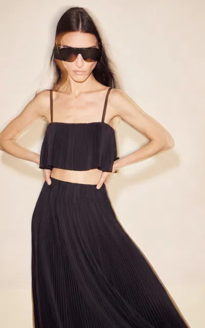 Alexis West Pleated Satin Top In Black