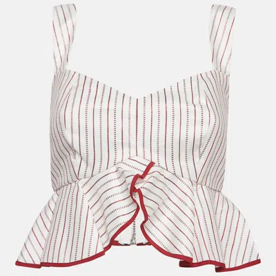 Pre-owned Alexis White/red Striped Linen Blend Iman Crop Top S