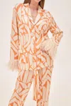 Alexis Braza Ostrich-cuff Button-front Top In Orange
