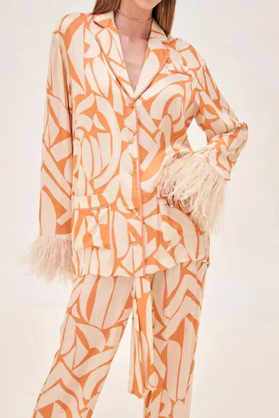 Alexis Braza Ostrich-cuff Button-front Top In Melon Mirage