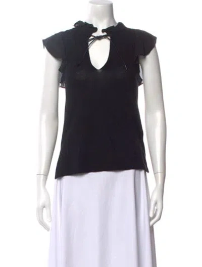 Pre-owned Alexis Wool Tie Neck Top In Black