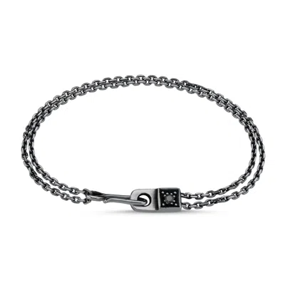 Aleyna Cebeci Jewelry Men's Arm In Arm, Handmade Black Rhoudium Plated Silver Diamond Bracelet
