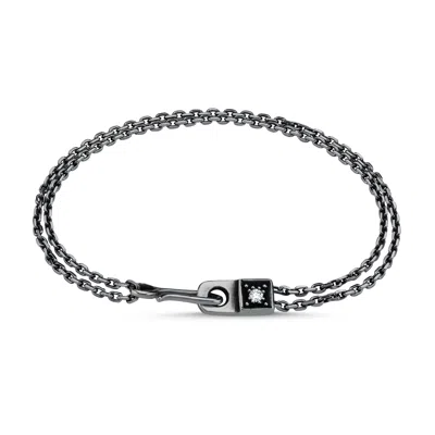 Aleyna Cebeci Jewelry Men's Arm In Arm, Handmade Silver Black Rhoudium Plated Diamond Bracelet