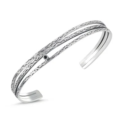Aleyna Cebeci Jewelry Men's Aurora Handmade Sterling Silver Bracelet With Black Diamond & Unique Textured Luxury Jewelry