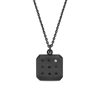 Aleyna Cebeci Jewelry Men's Black Dice Necklace, Handmade Silver & Diamond