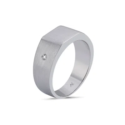 Aleyna Cebeci Jewelry Men's Handcrafted Silver Square Signet Ring With Diamond