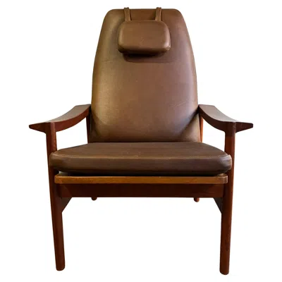 Pre-owned Alf Svensson & Yngve Sandström Midcentury Lounge Chair Teak And Leather In Brown