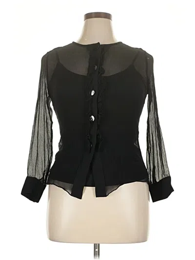 Pre-owned Alfani 3/4 Sleeve Silk Top Black Keyhole Neckline Tops