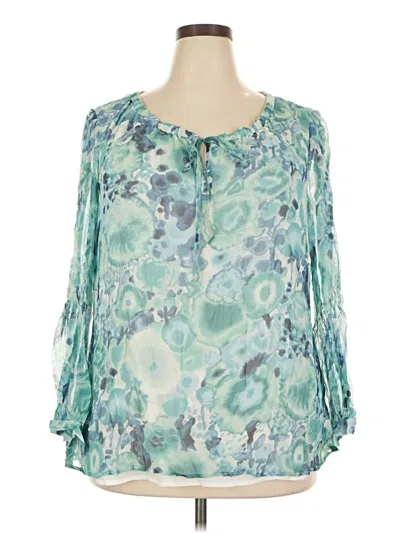 Pre-owned Alfani 3/4 Sleeve Silk Top Teal Keyhole Neckline Tops