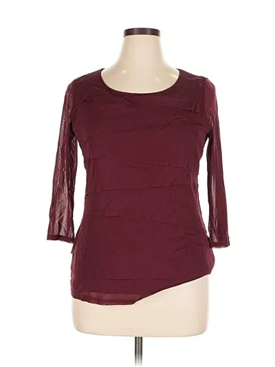 Pre-owned Alfani 3/4 Sleeve Top Burgundy Solid Pattern Scoop Neck Tops