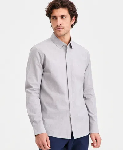 Alfani Aflani Men's Luke Cotton Long-sleeve Button Shirt, Macy's Exclusive In Gray