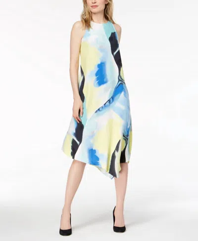 Alfani Asymmetrical Hem Swing Dress In Painted Vision In Blue