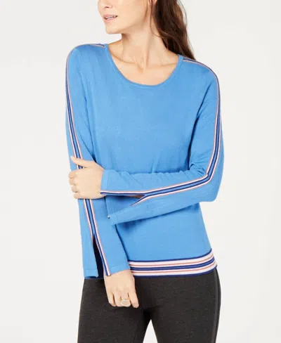 Alfani Crewneck Varsity Striped Trim Sweater In Cobalt Sea In Blue