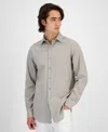 Alfani Dobby Dress Shirt Mens Tan Stretch Long Sleeve Button-up Slim Fit Fts95 In Gray