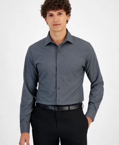 Alfani Dress Shirt Men's Charcoal Grey Formal Button Up Fts103 In Gray
