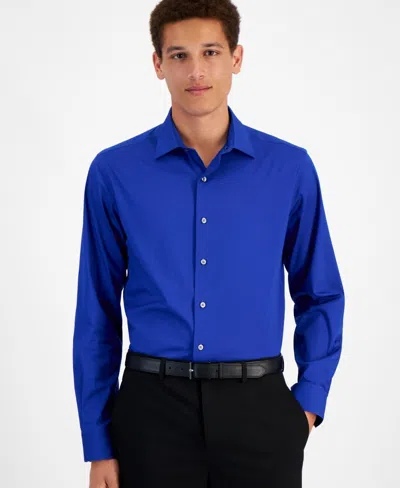 Alfani Dress Shirt Mens Lazulite Stretch Slim-fit Button-up Fts328 In Blue