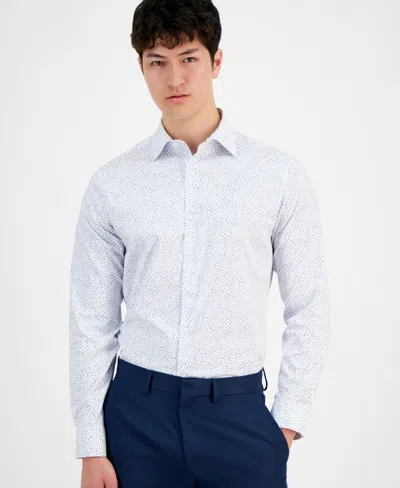 Alfani Dress Shirt Mens White Dash-print Slim-fit Button Up Fts179