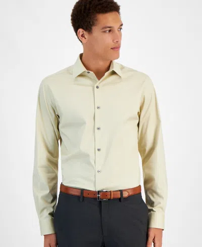 Alfani Dress Shirt Men'sbrown Rice Long Sleeve Slim Fit Fts340 In Neutral