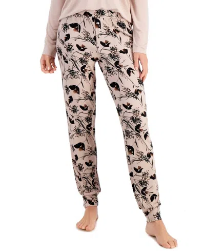 Alfani Essentials Ultra Soft Knit Jogger Pajama Pants In Wispy Floral In Brown