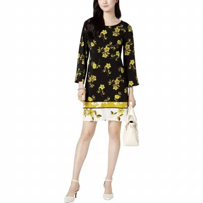 Alfani Floral Print A Line Dress In Gold Orchid Breeze In Black