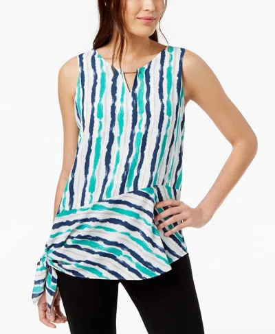 Alfani Hardware Detail Tie Hem Top In Painted Stripe In White